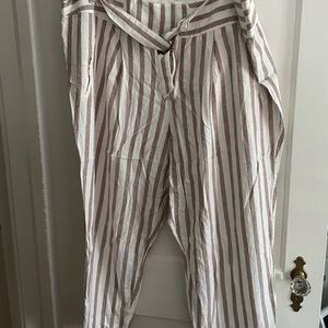Anthropologie ankle length linen pants (tan/white)